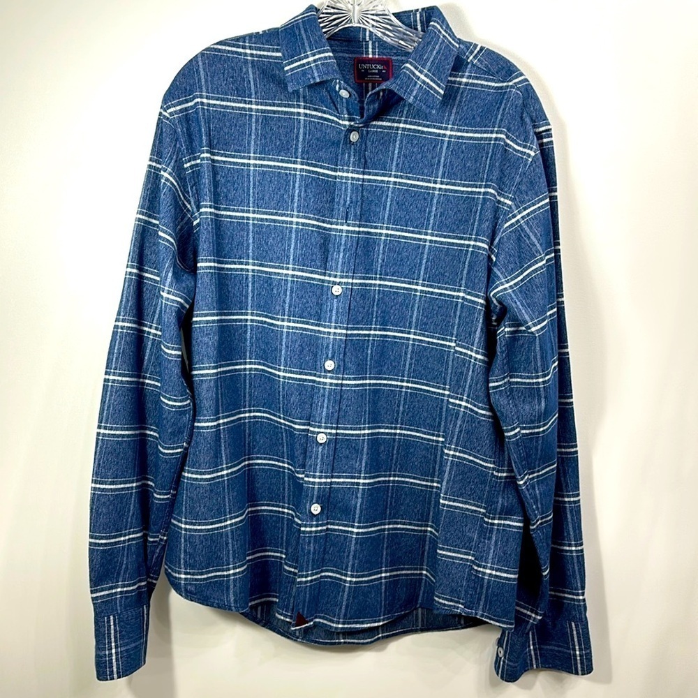UNTUCKit Brignole Blue Plaid Button down Shirt Size Large Regular Fit.